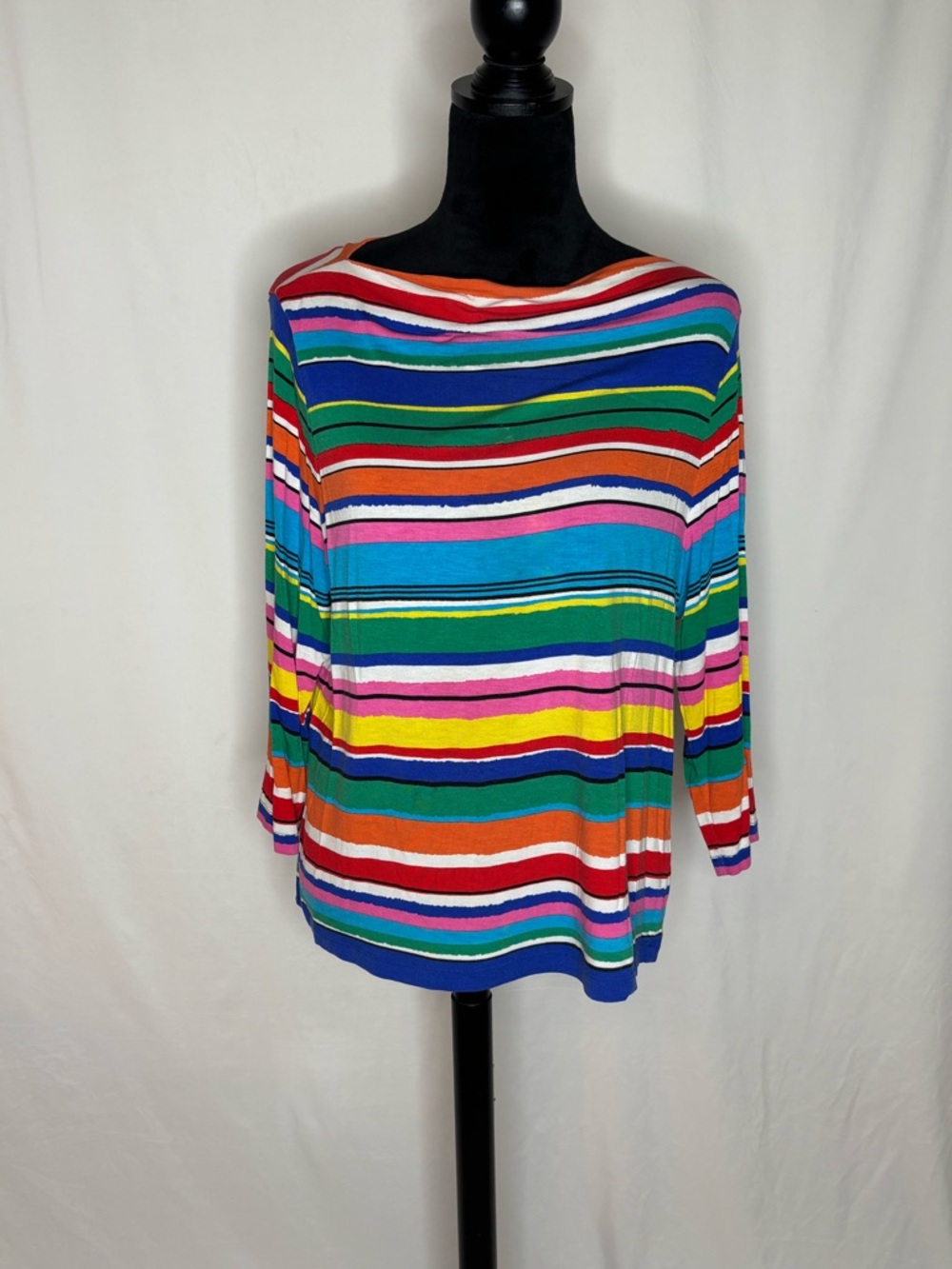 Ruby Rd. Multicolor Striped Boatneck Tee
